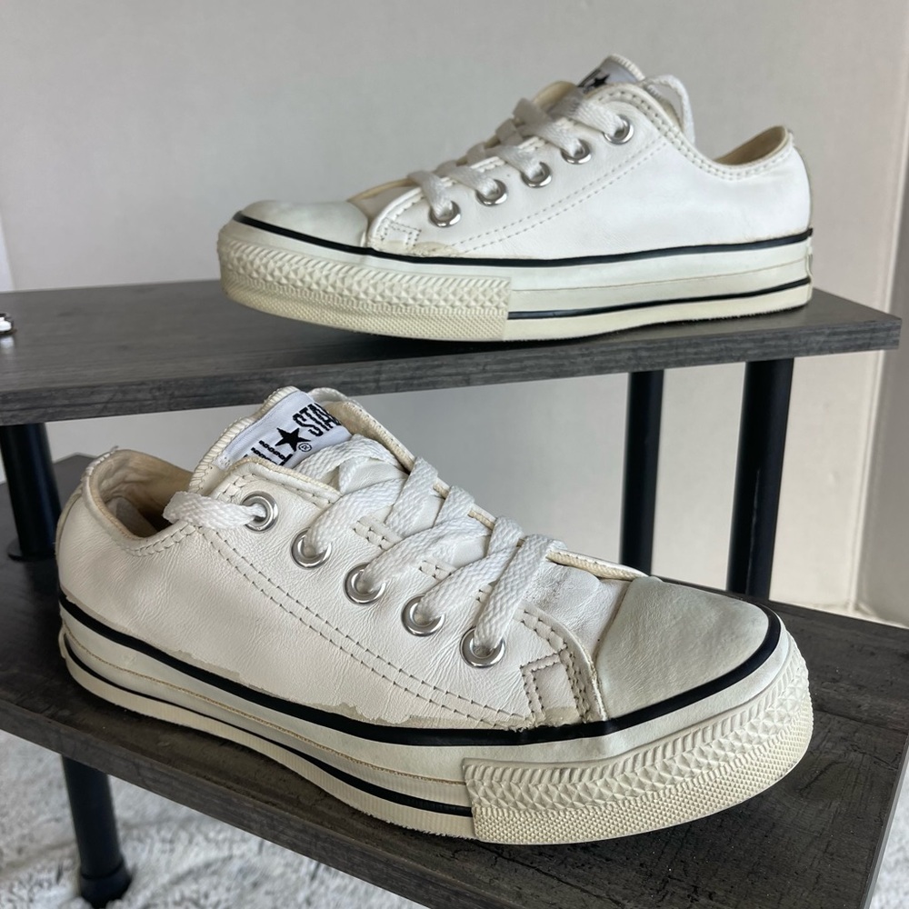Converse All Star White Leather Sneakers, Size 3Y
